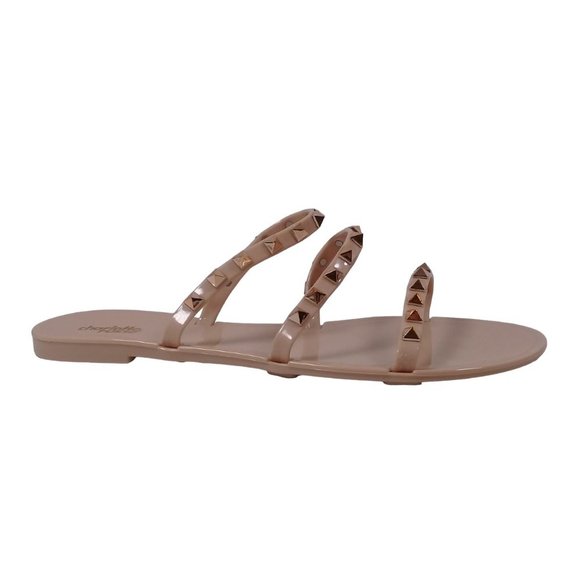 Charlotte Women's NEW Shine Beige Gold Studded Jelly Slip-On Flat Strap Sandal 9 - Picture 2 of 11